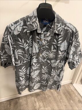 ONO &Company  Men’s Black Tropical Print Short-Sleeve Button-Down Shirt